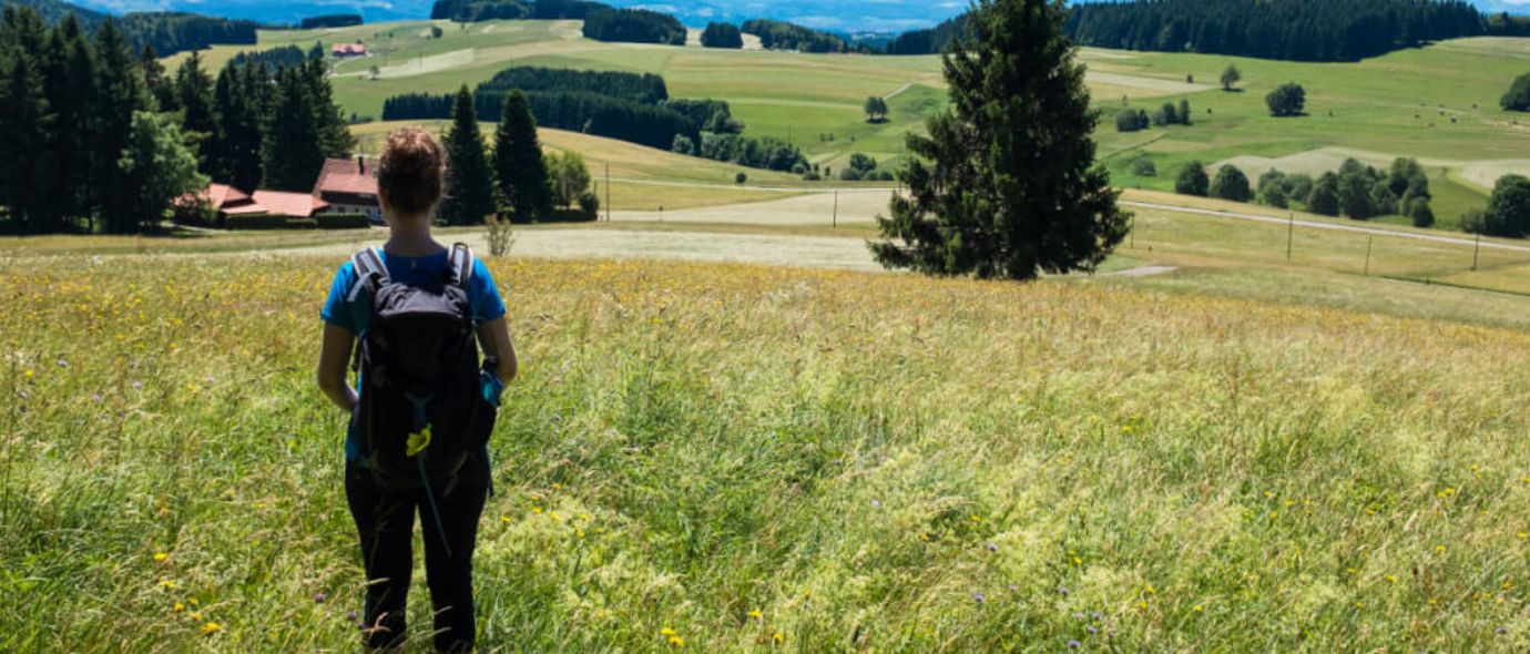 Frau blickt in die Berge im Schwarzwald